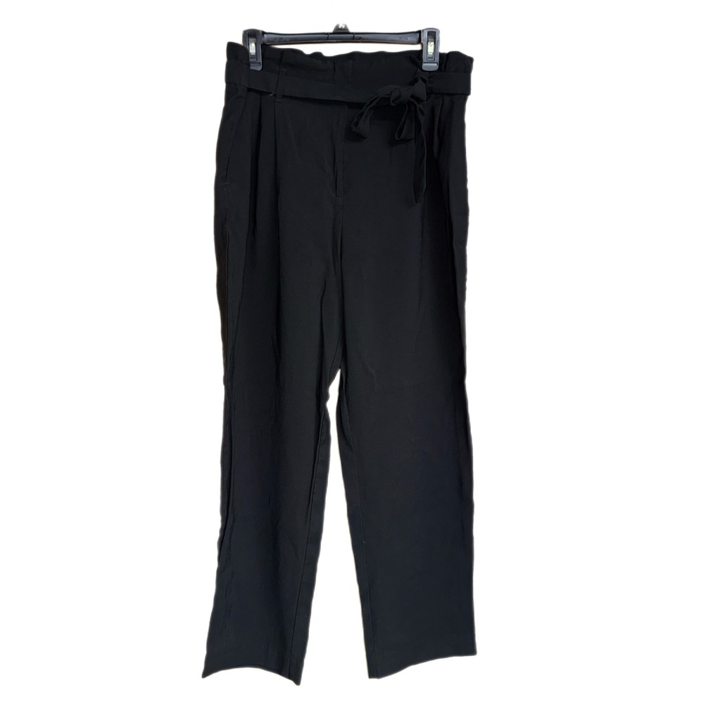 HM Black Paperbag Waist Tie Belt Straight Leg‎ Pants Women Size 12 0705732 9